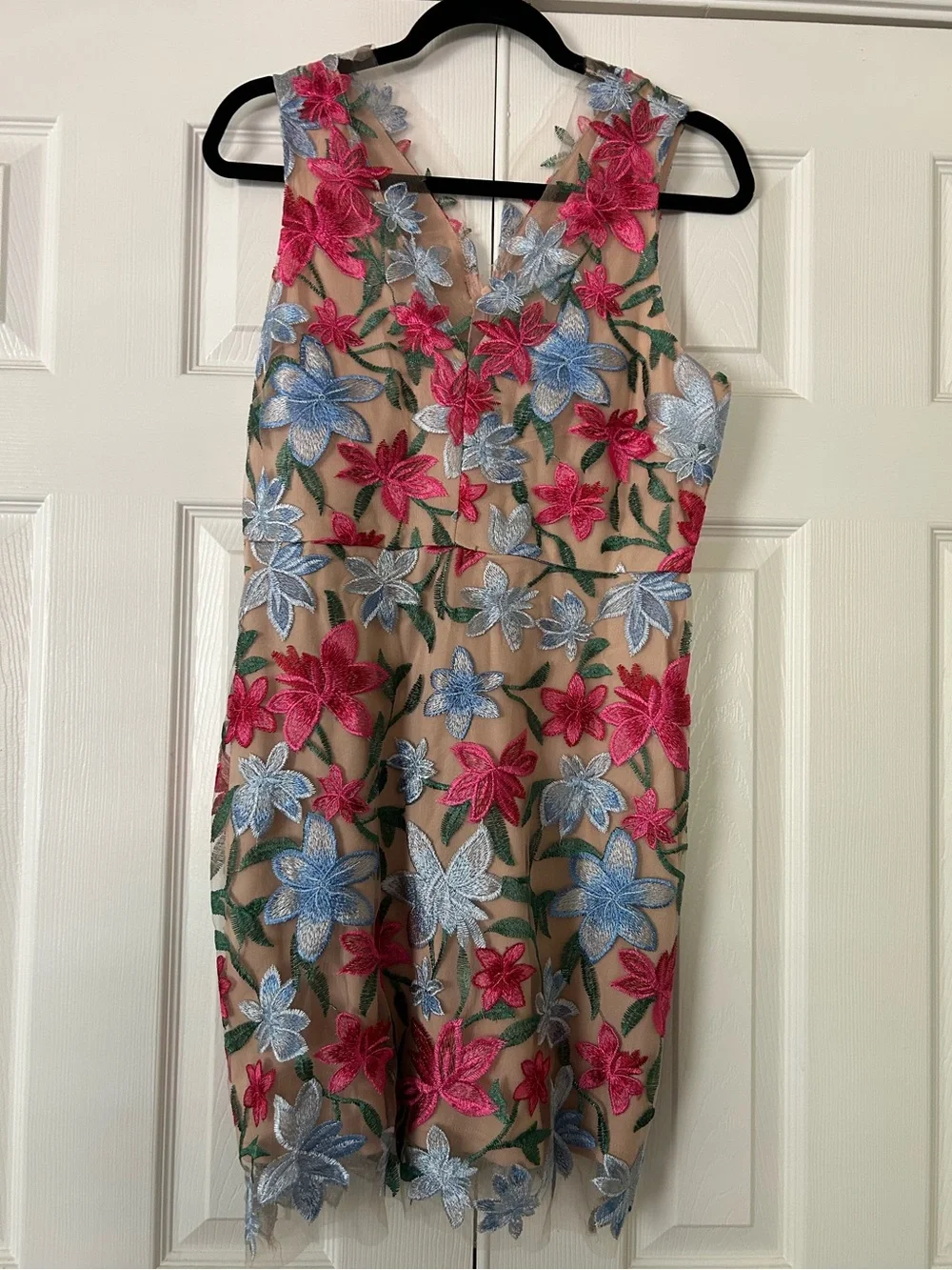 Sam Edelman Vibrant Floral Pink and Light Blue Embroidered Dress Overlay - Picture 5 of 5